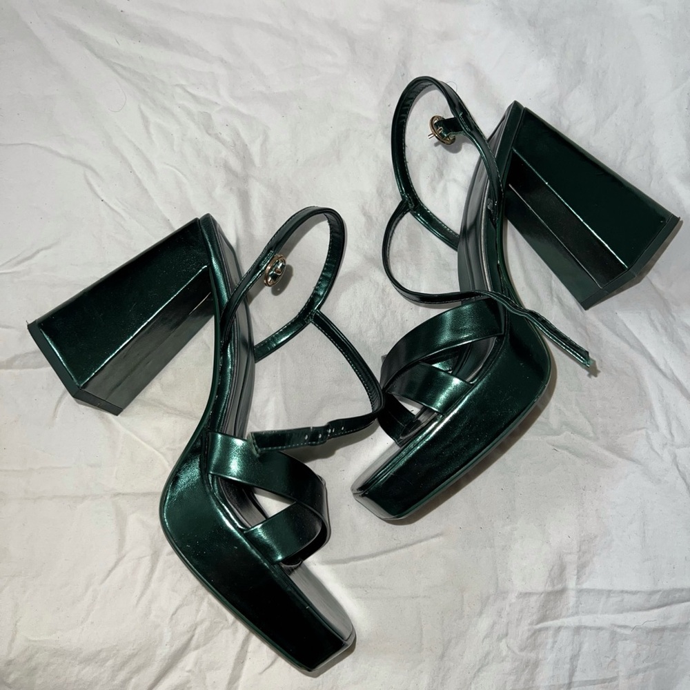 Zara Dark Green Platform Sandals